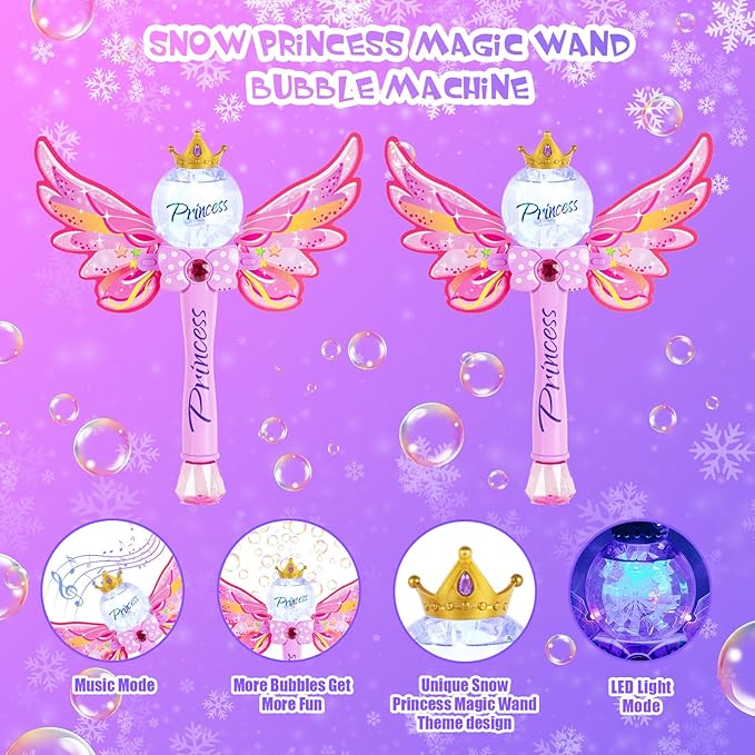 2 Pack Bubble Wands for Kids,Light Up & Music Bubble Machine,Bubble Maker & Bubble Blower,Outdoor Birthday Party Bubble Toys for Toddlers,Gift for Girls Age 3 + Years Old.(Pink+Pink)
