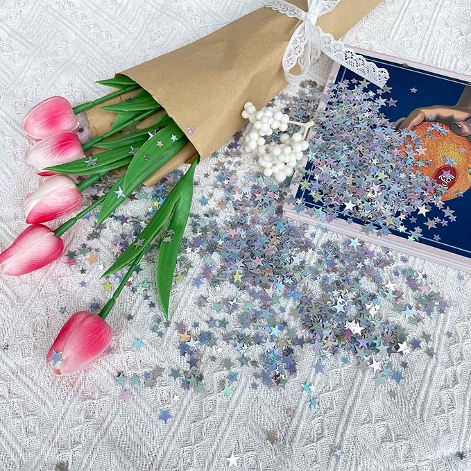 60g Star Confetti Glitter Star Table Confetti, Metallic Foil Star Glitter, Table Decorations for Party Wedding birthday graduation Decorations(Glitter Multicolor Set, 10mm and 6mm)