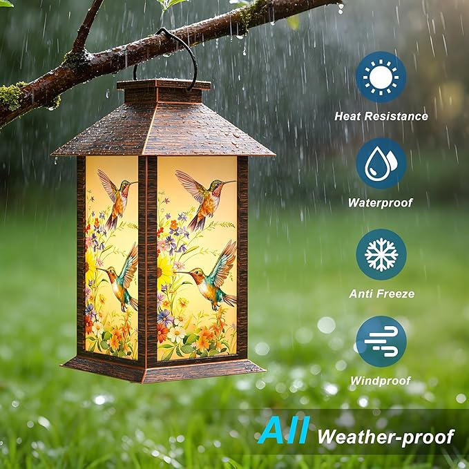 Hummingbird Solar Lanterns Outdoor Waterproof, Decorative Solar Lantern with Flickering LED Candle, 13 Inch Hanging Garden Lanterns for Patio Porch Yard Decor, Gifts for Women Mom Grandma, 1 Pack