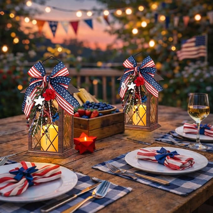 Patriotic Solar Lanterns Outdoor, Waterproof Garden Hanging Lanterns, 13" Patriotic Decorations Outdoor Lantern with Led Flameless Candles, 4th of July Lantern for Porch, Yard, Patio Decor