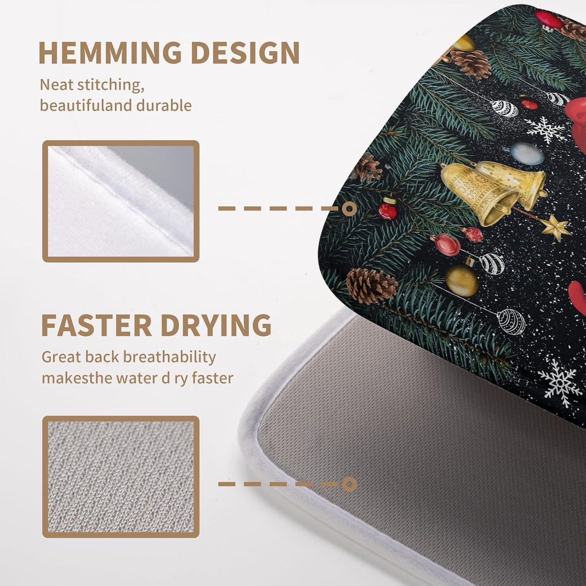 Christmas Santa Claus Dish Drying Mat Winter Drying Dish Mat for Kitchen Countertops Xmas Dish Dryer Mat Microfiber Dishes Drainer Pad Dish Drying Pad (18x24 in)