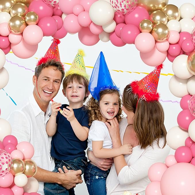 Ouddy Life 142pcs Pink Balloon Garland Arch Kit, Pink and Gold White Balloons with Graduation Decorations Class of 2026 Confetti Star Foil for College Birthday Congrats Grad Baby Shower Wedding Party