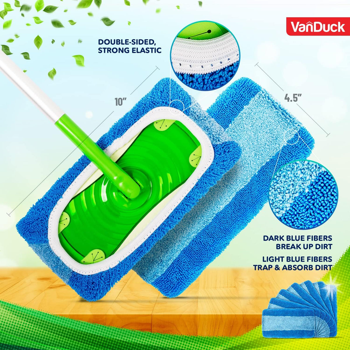 VanDuck Reusable Pet Heavy Duty Mop Pads Compatible with Swiffer Sweeper (4-Pack) - Washable Microfiber Mop Pads for Wet & Dry Use - All Purpose Floor Mopping and Cleaning Product
