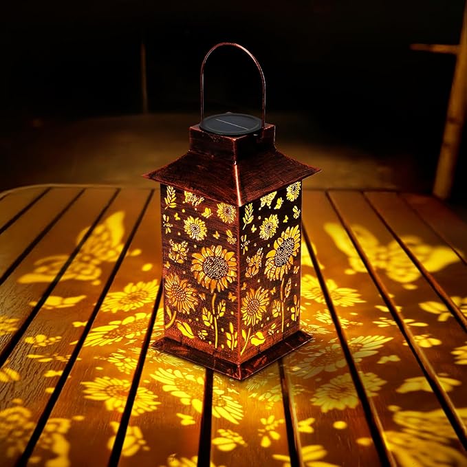 Homemory Sunflower Solar Lanterns Outdoor Waterproof, Birthday Gifts for Women Mom Grandma, LED Metal Decoration for Outside, Yard, Backyard, Porch, Lawn