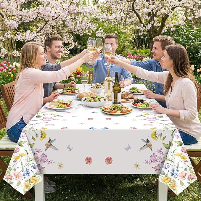 NatNarr 3 Pack Wildflower Plastic Tablecloths, 54 X 108Inch Spring Tablecloth Disposable Tea Party Table Cloth, Butterfly Wildflower Porcelain Tables Decor for Tea Party Birthday Garden Wedding Party