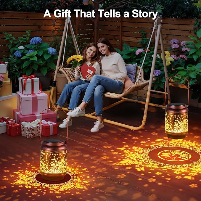 KOOPER 2 Pack Solar Lanterns Outdoor Waterproof Mothers Day Gifts for Women Mom Grandma, Metal Butterfly and Rose Hanging Solar Lantern Outdoor, 2 Modes Outdoor Decoration for Yard, Patio, Garden