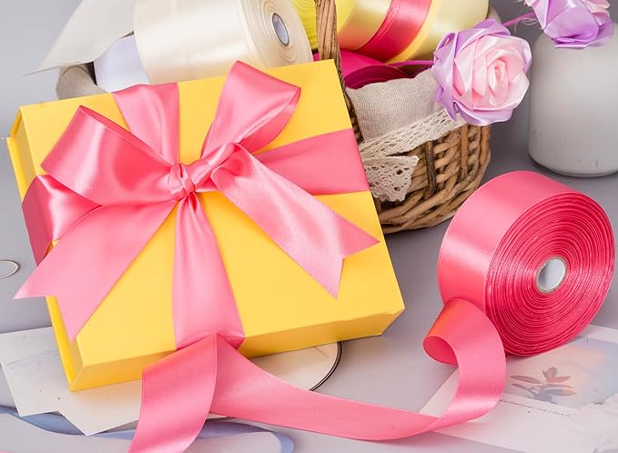 YASEO 1 1/2 Inch Brink Pink Solid Satin Ribbon, 50 Yards Craft Fabric Ribbon for Gift Wrapping Floral Bouquets Wedding Party Decoration