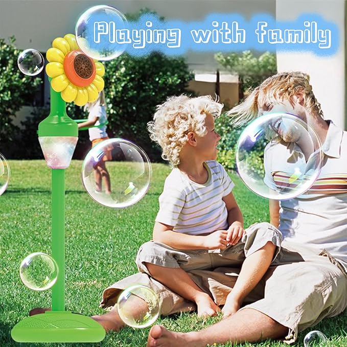 Bubble Machine for Kids - Bubble Maker with Lights and Music Automatic Bubble Stand Machine for Parties Birthday Wedding Toddlers Kid Summer Outdoor Toys (Yellow Flower)