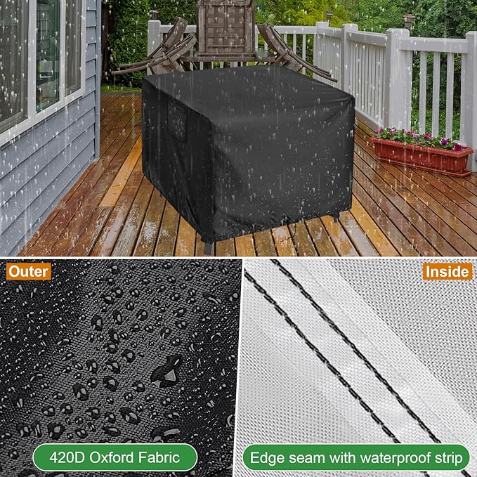 Outdoor Table Cover Square 36 inch Patio Table Cover Waterproof Patio Furniture Covers Rectangular for Outside Small Table and Chair Sets, Fire Pit, Coffee Table, Ottoman -36"L x 36"W x 42"H