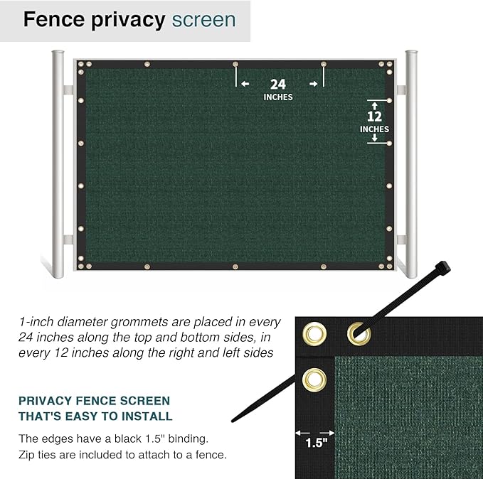 ECOOPTS 8'x204' Privacy Fence Screen Windscreen with Copper Grommets, Fit for Commercial Fence and Residential Garden Outdoor 90% UV Blockage, Cable Zip Ties Included (Green)