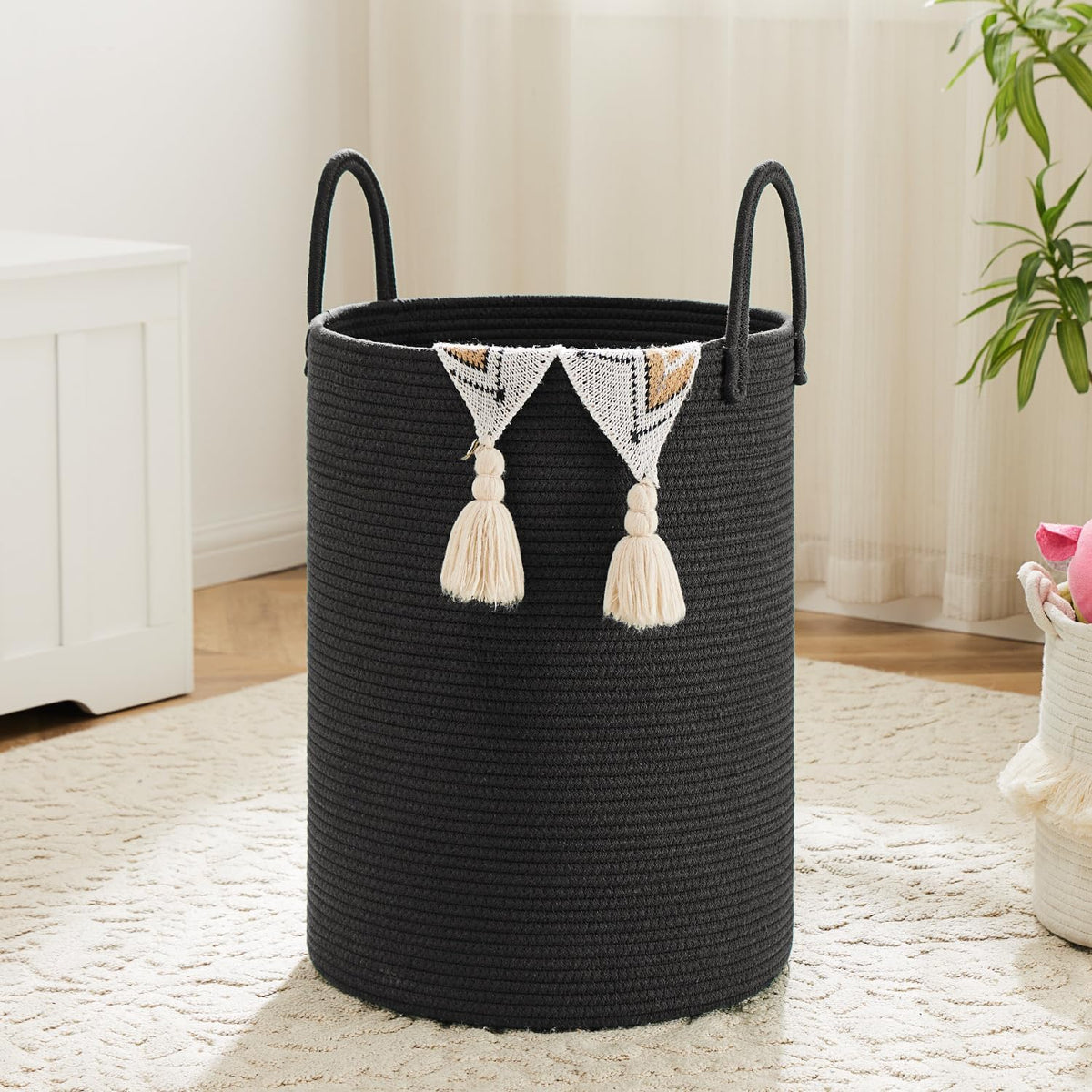 Laundry Basket,Woven Cotton Rope Laundry Hamper,60L for Decorative Storage of Dirty Clothes,Toys and Blankets in Bathroom,Baby Room and Living Room
