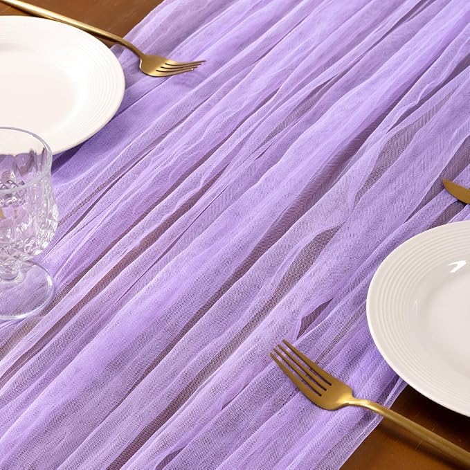 Socomi Lilac Cheesecloth Table Runner Tulle Gauze Cheese clothBoho Rustic 120 inch 10FT Runner for Wedding Party Baby Shower Birthday Holiday Decorations 1pc