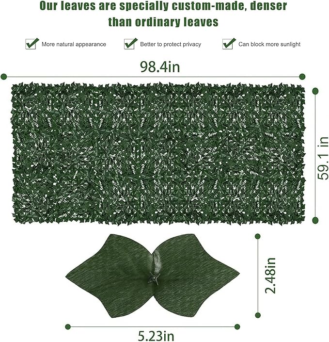 Faux Ivy Fence Privacy Screen Outdoor Expandable Artificial Greenery Roll Fake Hedge Wall Patio Green Plastic Leaf Plant Vine Grass Panels Gate Covering for Garden Yard Balcony (100x60 in)
