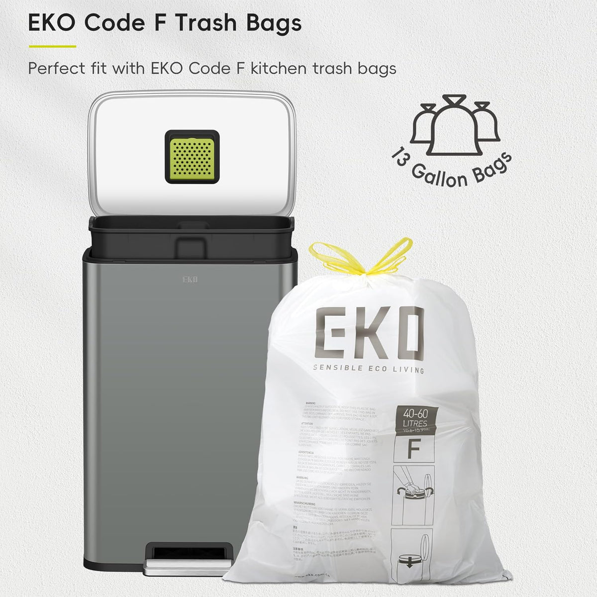 EKO Madison Nardo Grey Stainless Steel 50 Liter/13.2 Gallon Step Trash Can with Inner Liner - Fingerprint Resistant Finish