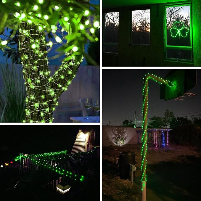 Solar String Lights Outdoor, 2 Pack 80FT 200 LED Solar Halloween Twinkle Lights Outside Waterproof Copper Wire 8 Modes Solar Fairy Lights for Garden Tree Party Birthday Halloween Decoration (Green)