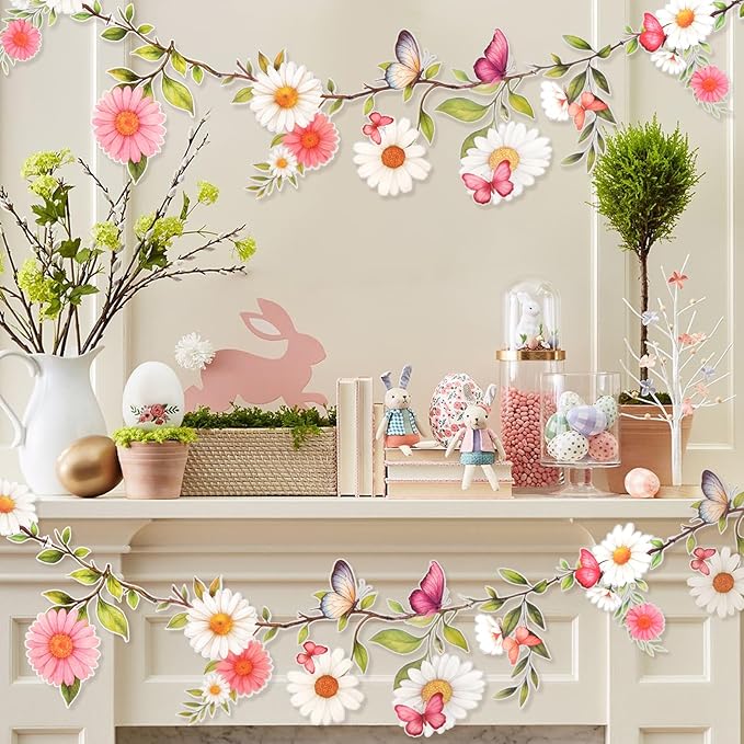 BLMHTWO 2PCS Flower Banner, Wildflower Garland for Enchanted Garden Theme Reusable Floral Banner Waterproof Garden Party Decorations for Wedding Backdrop Birthday Tea Supplies