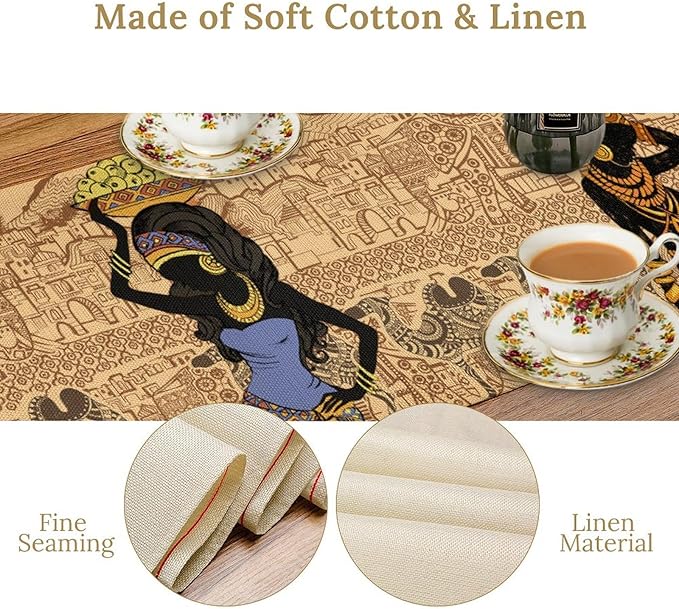 African Black Woman Table Runners, American Art Ethnic Tribe Elephant Table Runners for Wedding Party Banquet Dinner Kitchen Coffee 13x108in