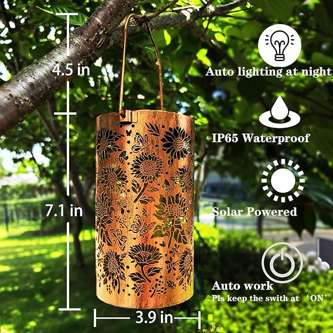 Merrytech Gardening Birthday Gifts for Mom Women Grandma,Solar Lanterns Outdoor Waterproof,Garden Decor Outside Sunflower Bee Butterfly, Hanging Yard Art Lights Solar Powered,Patio Decorations,Porch