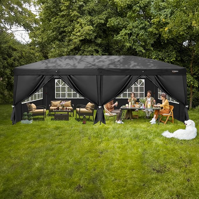 VINGLI 10x20 Pop Up Canopy Tent with Sidewalls, Outdoor Gazebo Canopy Tent, Patio Event Tents Outdoor Event Shelter for Parties (Black)