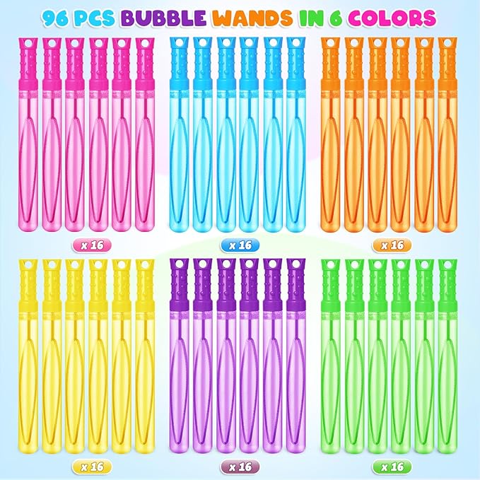 96PCS Bubble Wands for Kids,Bulk Bubble Wand for Kids Party Favor, Bubble Maker for Party Favor,Birthday,Goodie Bags, Wedding, Carnival Prizes, Summer Outdoor Toy Gifts, Assortment 6 Colors