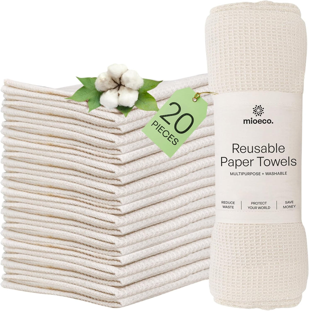 24 Pack Multicolored Reusable Paper Towels - Nature Friendly - Organic Cotton Alternative - Thick, Strong, Paperless Kitchen Dish Cloths