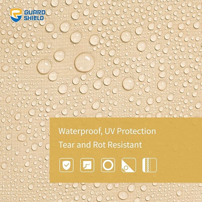GUARD SHIELD Beige Tarp Heavy Duty Waterproof 12x16 Feet Outdoor Poly Tarps Cover Thick UV Resistant Canopy Tarpaulin with Grommets 10mil
