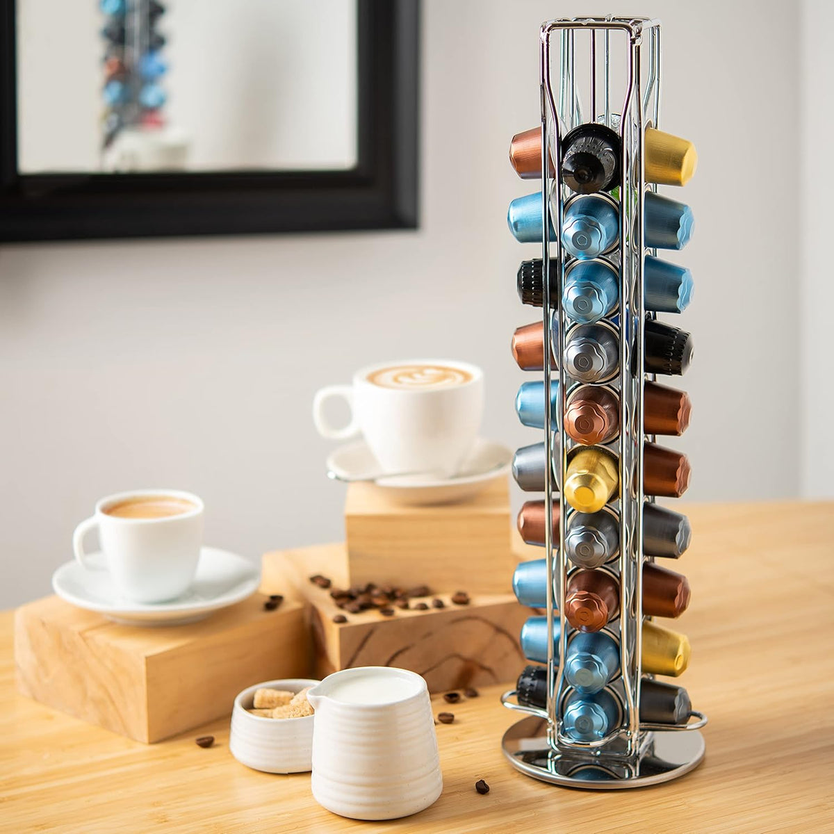 Mixpresso Capsule Spinning Carousel Holder I 360 Degree Rotatable Coffee Capsules Holder Rack I Solid Base, Holds 40 Coffee Pods Easy Access