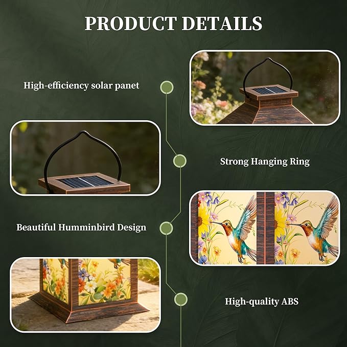 Solar Lanterns Outdoor, Waterproof Garden Hummingbird Solar Lantern, 13" Outdoor Lantern with LED Flickering Flameless Candles, Lanterns for Women Mom Gifts Decorations for Porch, Yard, Patio