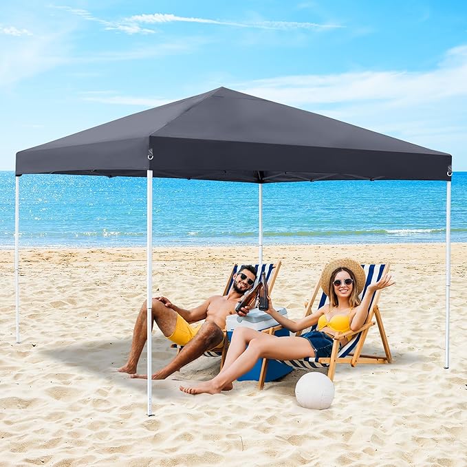 JupiterForce 10 x 10 Pop Up Canopy Tent Easy Set-up, Height Adjustable Outdoor Canopy Patio Waterproof Sun Shade Shelter Instant Canopy with Wheeled Carry Bag, Ropes