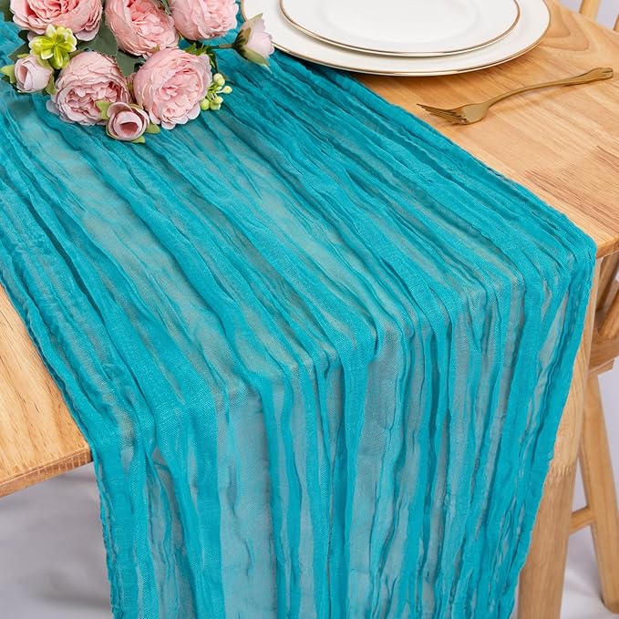 Blue Cheesecloth Table Runner 10FT Boho Rustic Sheer Cheese Cloth Runners 120 Inch Gauze Table Decorations for Bridal Shower Birthday Party Summer Home Decor