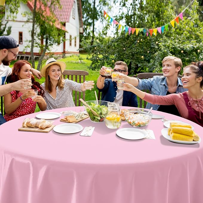 16 Pack Light Pink Plastic Tablecloth for Round Tables, Premium Decorative Pink Disposable Table Cloths for Parties, Bulk Round Party Table Cover for Birthday Wedding Anniversary Graduation, 84 Inch