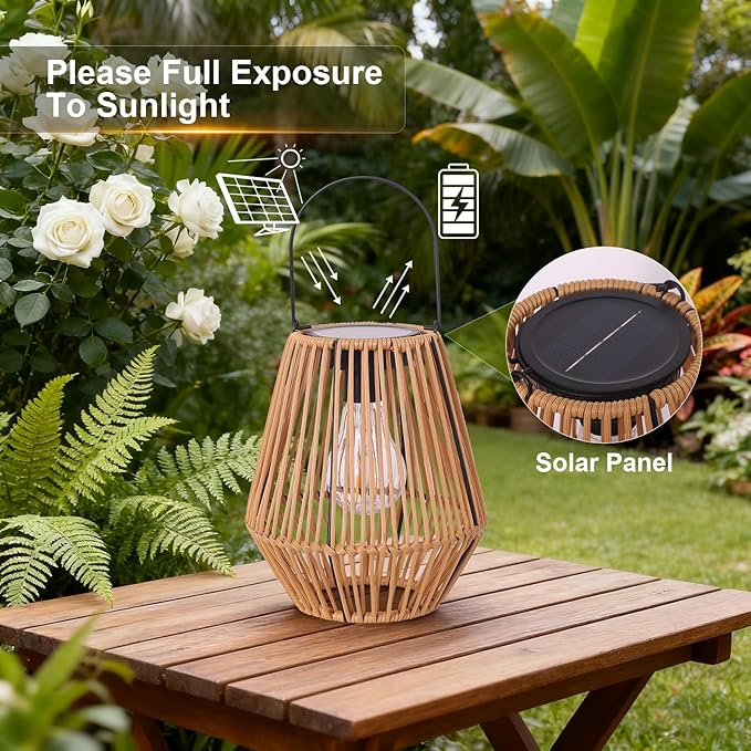 2 Pack Rattan Solar Lanterns Outdoor Waterproof, Boho Solar Lights, Outdoor Garden Lights, Hanging Lanterns Decorative Birthday Gifts for Mom Grandma, Outdoor Lanterns for Porch, Patio