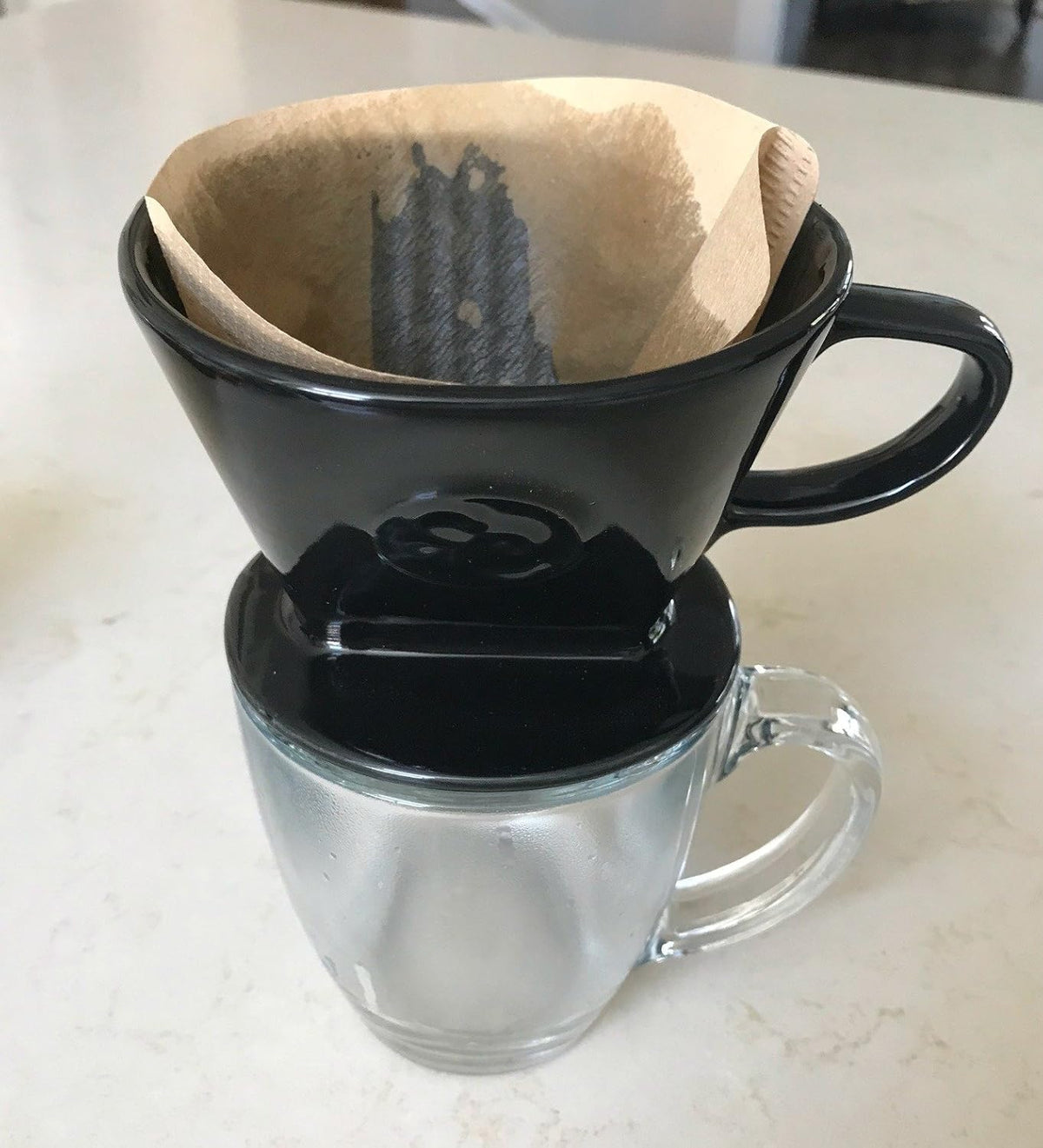Simply Charmed Coffee Pour Over Single Cup Ceramic Brewer Coffee Maker with Melitta Filters (Black) 8-16 oz Depending on How Much Water/Grounds You