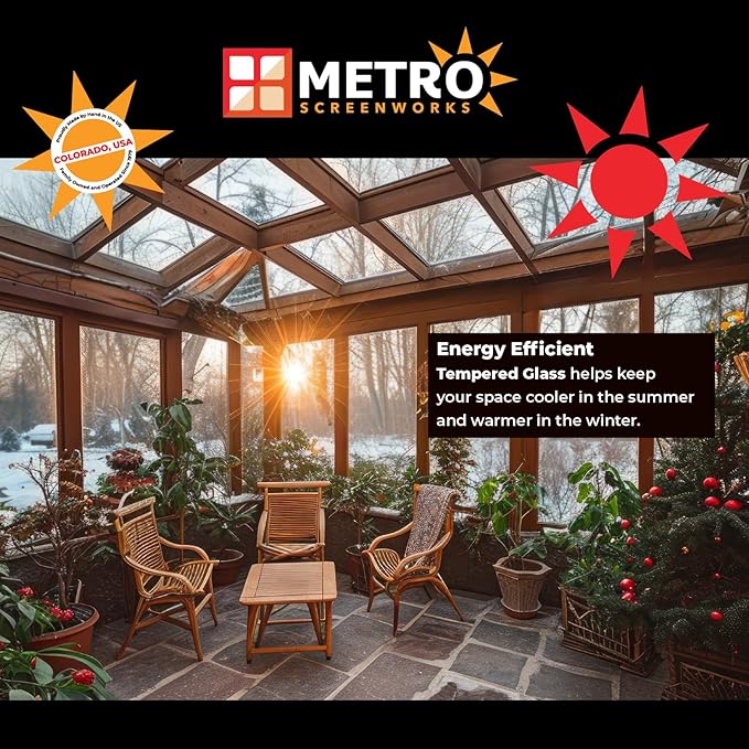 Metro Screenworks Framed Tempered Glass Panel for Porch & Patio Panels, Outdoor Enclosures, (24-1/2" x 6-1/4", White) Enclose Your Porch with Tempered Glass Panels - Glass Panel Replacement