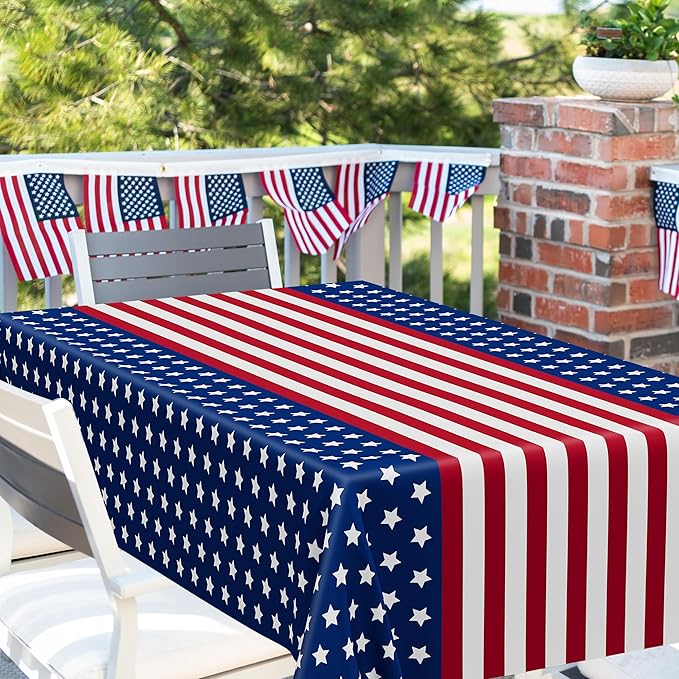 3Pcs 4th of July Tablecloths, 108" X 54" 250th Anniversary Patriotic Plastic Tablecloth, Rectangle 4th of July Table Cloth Red White Blue Tablecover, USA Party Supplies Independence Day Decorations