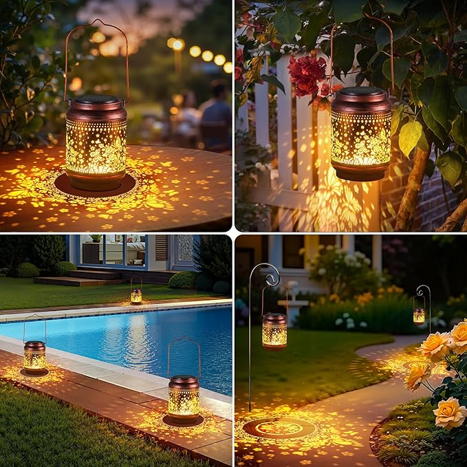 KOOPER 2 Pack Solar Lanterns Outdoor Waterproof Mothers Day Gifts for Women Mom Grandma, Metal Butterfly and Rose Hanging Solar Lantern Outdoor, 2 Modes Outdoor Decoration for Yard, Patio, Garden