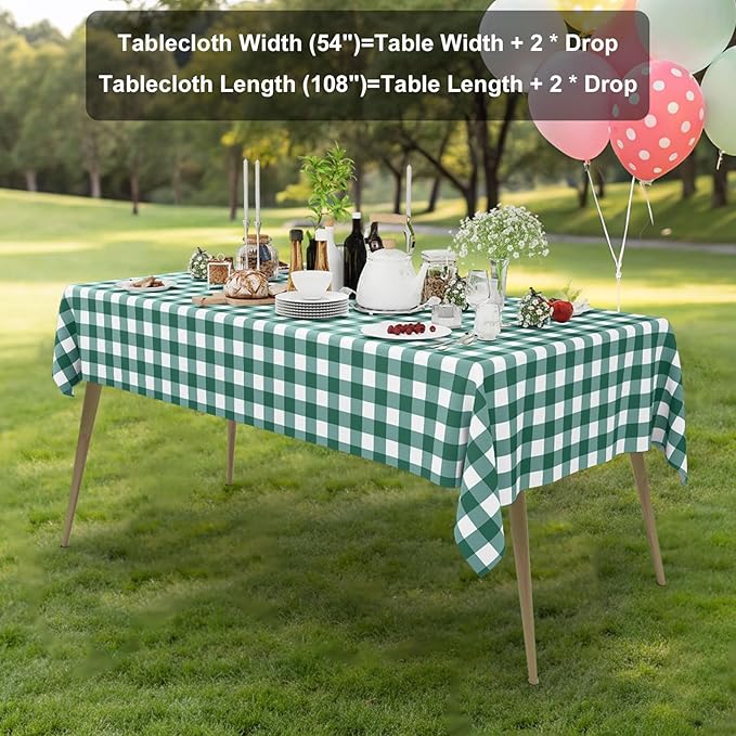Smiry 3 Pack Hunter Green Gingham Disposable Tablecloths - 54" x 108" Heavy Duty Plastic Table Cloth, Waterproof Buffalo Plaid Table Covers for St. Patrick's Day, Banquets, Parties