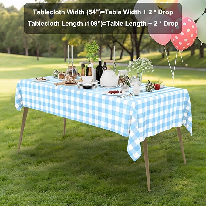 Smiry 3 Pack Baby Bule Gingham Disposable Tablecloths - 54" x 108" Heavy Duty Plastic Table Cloth, Waterproof Buffalo Plaid Table Covers for Picnic, Banquets, Parties