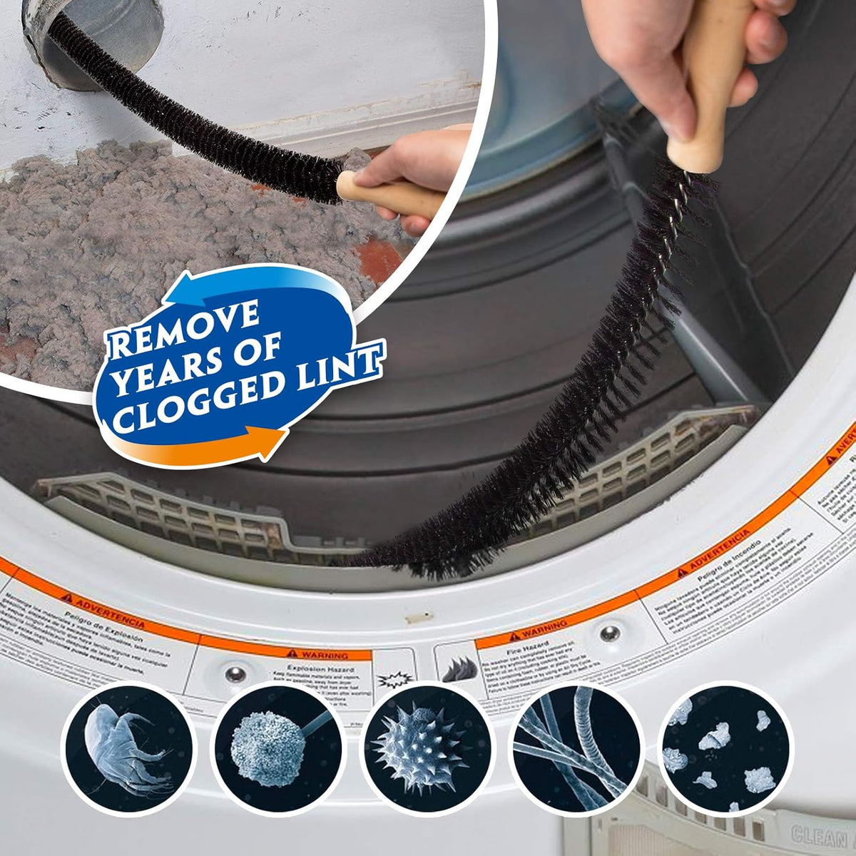 Holikme 2 Pieces Dryer Vent Cleaner Kit, Dryer Lint Vacuum Attachment and Flexible Dryer Lint Brush, Dryer Vent Vacuum Hose Attachment,Grey