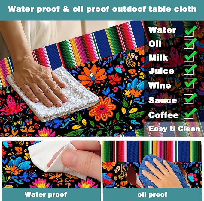 Mexico Picnic Table Cover with Bench Covers and Bag, Camping Essentials, Cinco De Mayo Fiesta Stripes Fitted Table Cover, 6ft Outdoor Tablecloth Waterproof Windproof with Elastic Edge 3 PCS 30x96 Inch