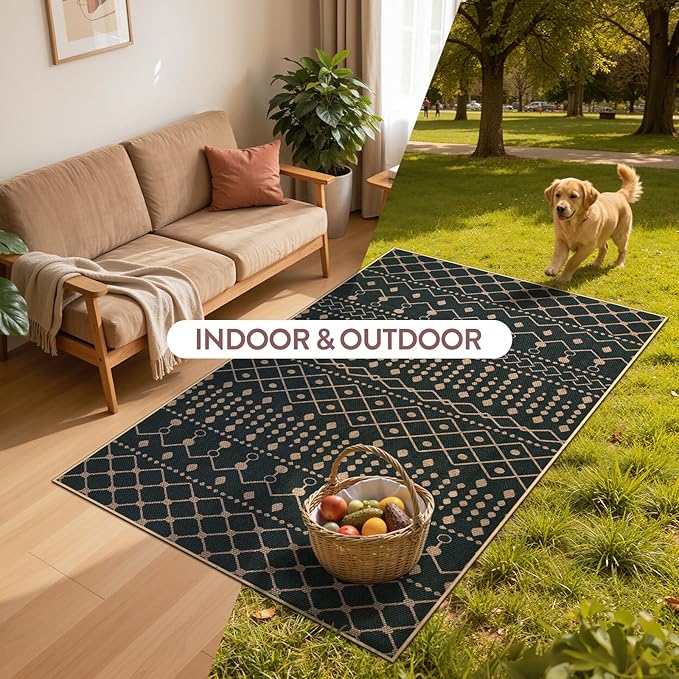 Lahome Moroccan Easy Jute Entryway Rug, 3x5 Black and White Rug for Living Room, Non-Slip Washable Small Area Rugs, Modern Geometric Indoor Outdoor Carpet for Kitchen Porch Patio
