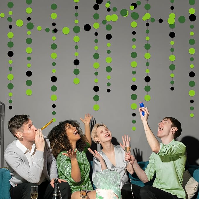 Cheerland Green Party Decorations Polka Dot Garland Circle Streamers Backdrop Graduation Banner for Golf Theme Birthday Classroom Irish Wedding Wicked Tropical Dinosaur Decor Dino Party Supplies