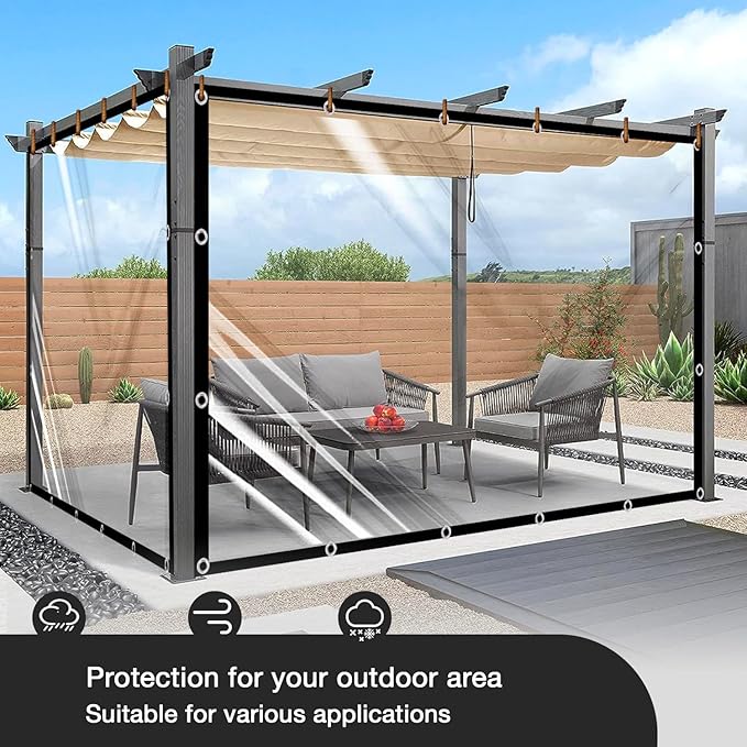 Clear Tarp (3' x 6'), 15 Mil Clear Vinyl PVC Tarp Waterproof Tarpaulin 100% Transparent PVC Tarps Small Cover Plastic Sheeting Window Sheets Drop Cloth（Black Edge）
