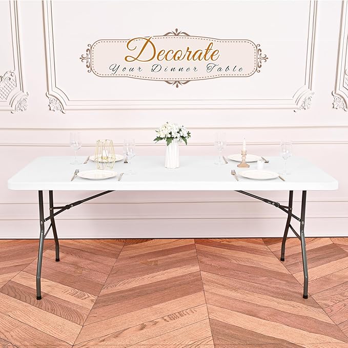 6 Pack Stretch Fabric Table Top Cap Cover, fits 6Ft Tables, Spandex Table Covers Washable Elastic Universal Rectangle Tablecloth Protector for Indoor Outdoor Party Picnic Wedding, White, 30" W x 72" L