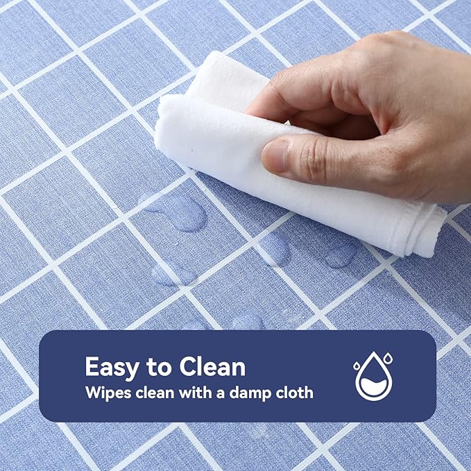 Romanstile Square Vinyl Tablecloth, 100% Waterproof Oil-Proof Checkered Plastic Table Cloth, Heavy Duty Wipeable Table Covers for Dining, Camping, Picnic, Outdoor - 60 x 60 Inch, Blue