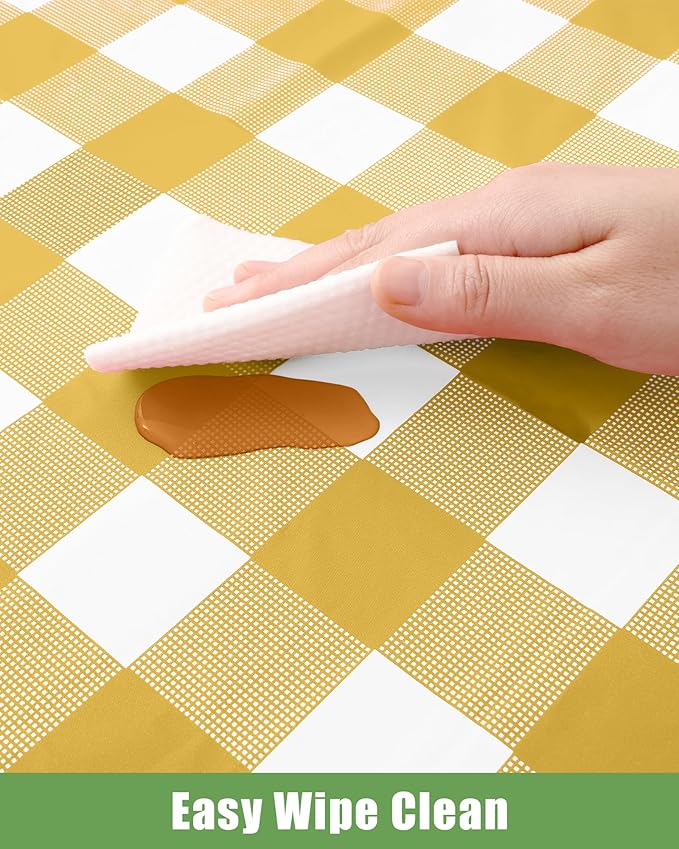 Smiry 20 Packs Gingham Disposable Table Cloth, 54 x 108 Inch Waterproof Plastic Tablecloth, Rectangle Gold and White CheckeGold Table Covers for Picnic, Birthday, Party