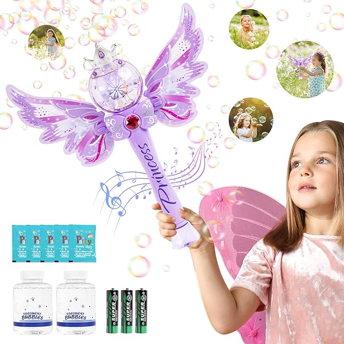 Princess Bubble Wands for Kids,Light Up & Musical Bubble Machine,Bubble Blower,Bubble Maker,Gift for 3 4 5 6 7 8 Year Old Girls,Outdoor Birthday Party Bubble Toy for Toddlers.(Light Purple)