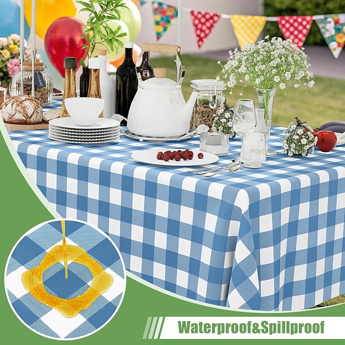 Smiry 5 Pack Aquamarine Gingham Disposable Tablecloths - 54" x 108" Heavy Duty Plastic Table Cloth, Waterproof Buffalo Plaid Table Covers for Picnic, Banquets, Parties