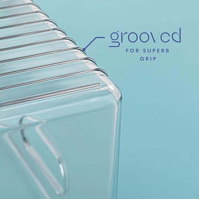 Plastic Food Storage 4 Pack Clear Container Bin with Handles for Organizing Kitchen, Pantry, Refrigerator, Freezer, Pantry, Cabinet, Closet, Bathroom. 14”x4”x4”