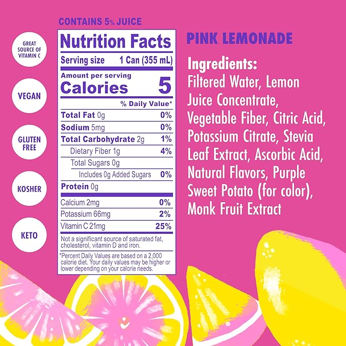 Swoon Pink Lemonade - Low Carb, Paleo-Friendly, Gluten-Free Keto Drink - Sugar Free Strawberry Lemonade Made with 100% Lemon Juice Concentrate &